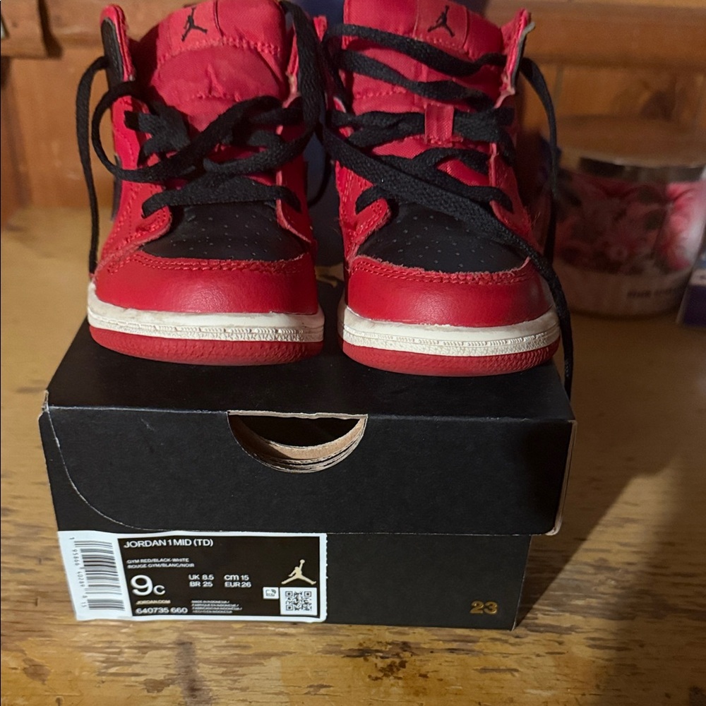 Jordan Kids Red and Black High-Top Sneakers